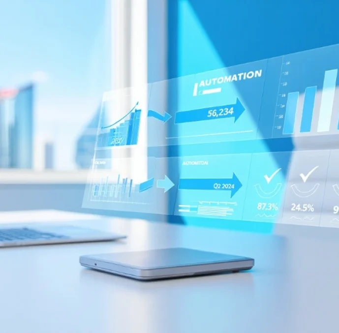 Digital interface showing data analytics and integrated automation estimating services for accurate project forecasting.
