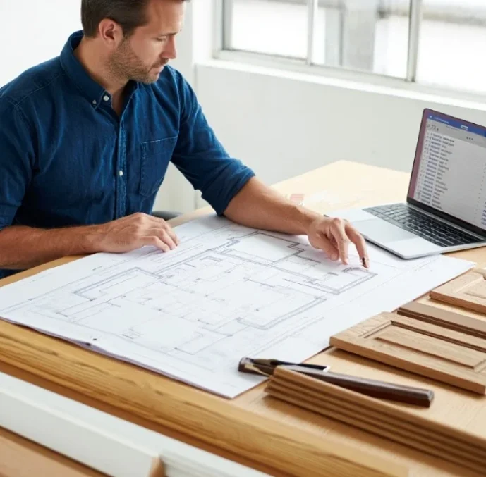 It mentions "blueprints," "material takeoff," and "wood molding samples," which are central to the millwork industry.